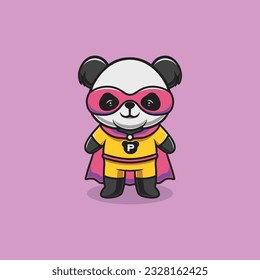 Cute panda is a hero cartoon illustration
