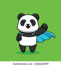 Cute Panda Hero Cartoon Vector Icon Illustration. Animal Hero Icon Concept Isolated Premium Vector. Flat Cartoon Style