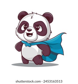 Cute Panda Hero Cartoon Vector Icon Illustration Animal Hero Concept Isolated Flat Cartoon Style