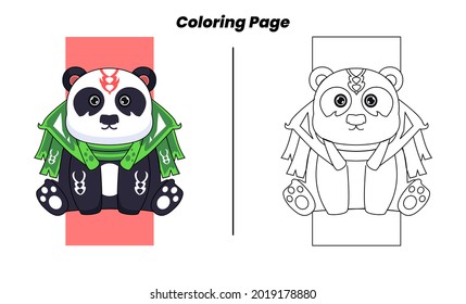 cute panda hero with coloring pages