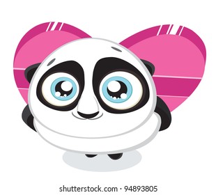 Cute  panda hiding heart shaped gift box isolated. Vector eps8