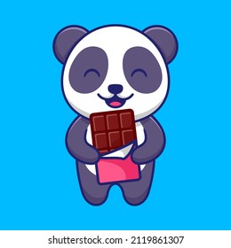 Cute Panda Hold the Big Chocolate Bar Cartoon Vector Icon Illustration. Animal Character Mascot Flat Concept.