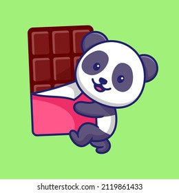 Cute Panda Hold the Big Chocolate Bar Cartoon Vector Icon Illustration. Animal Character Mascot Flat Concept.
