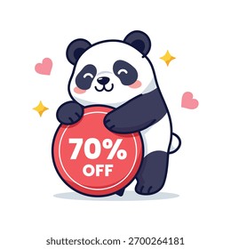 Panda bonito segurando uma ilustração vetor 70 off sale sinal