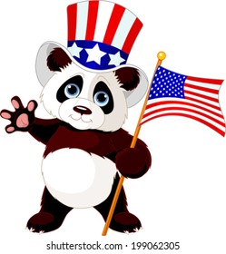 Cute Panda Holding American Flag