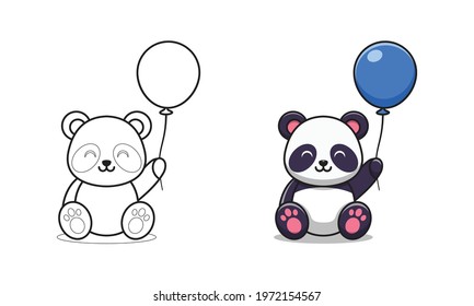 Cute panda holding balloon cartoon coloring pages