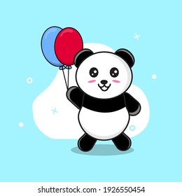 Cute panda holding a balloon with vector icon illustration. Panda concept mascot cartoon character. 