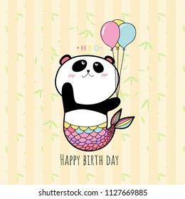 Cute Panda Holding Balloon,hbd Card Pastel Color