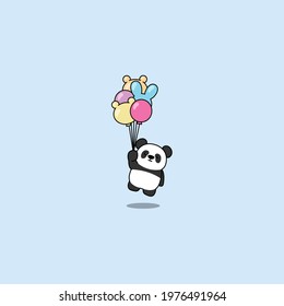 Cute panda holding balloons, vector illustration