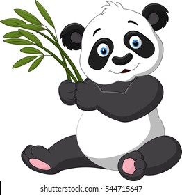 Cute Panda Holding Bamboo