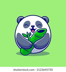 Cute Panda Holding Bamboo Cartoon Vector Icon Illustration. Animal Nature Icon Concept Isolated Premium Vector. Flat Cartoon Style