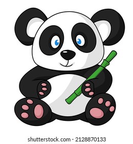 Cute Panda holding a bamboo Cartoon Character, Vector Illustration