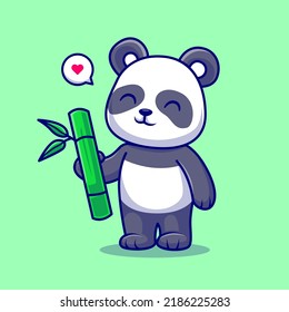 Cute Panda Holding Bamboo Cartoon Vector Stock Vector (Royalty Free