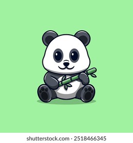 cute panda holding bamboo cartoon