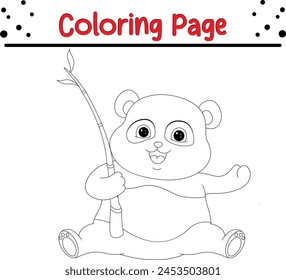 cute panda holding bamboo coloring book page for kids.