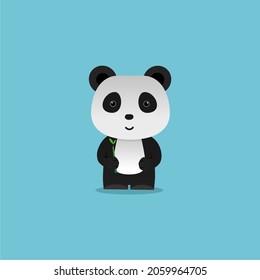 Cute panda holding bamboo, illustration vector