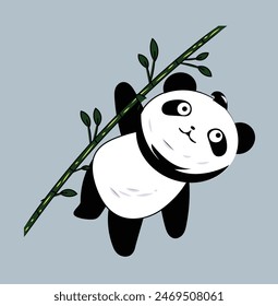 Lindo panda sosteniendo el vástago de bambú simple Ilustración vectorial eps archivo
