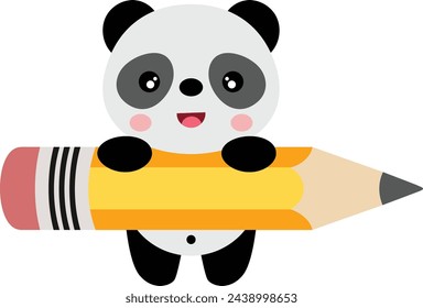 Cute panda holding a big pencil