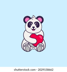 Cute Panda holding a big red heart. Animal cartoon concept isolated. Can used for t-shirt, greeting card, invitation card or mascot.