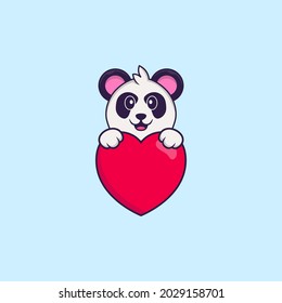 Cute Panda holding a big red heart. Animal cartoon concept isolated. Can used for t-shirt, greeting card, invitation card or mascot.