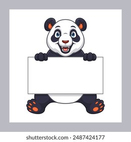 Cute a panda holding blank sign with both hands