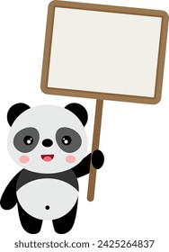 Cute panda holding a blank signboard
