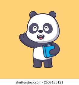 Cute panda holding book cartoon icon illustration	