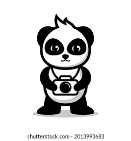 Cute panda holding camera vector illustration, photography logo design