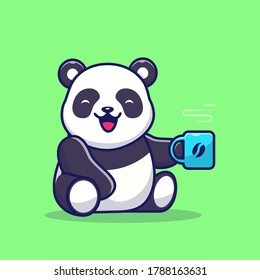 Cute Panda Holding Cup of Coffee Cartoon Vector Icon Illustration. Animal Drink Icon Concept Isolated Premium Vector. Flat Cartoon Style