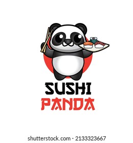 Cute panda holding dimsum logo vector illustration