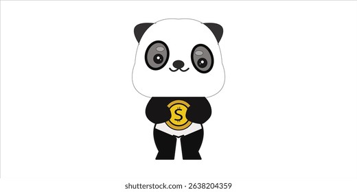 cute panda holding dollar cartoon mascot concept vector kawaii icon illustration