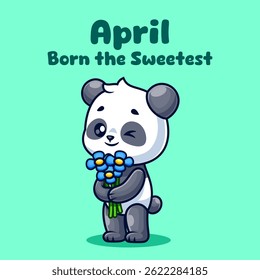 Cute Panda Holding Flower Cartoon Vector Icon Illustration. Animal Nature Icon Concept Isolated Premium Vector. Flat Cartoon Style