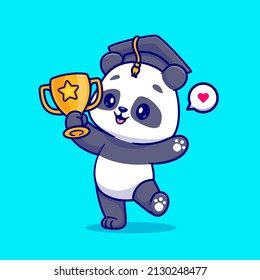 Cute Panda Holding Gold Throphy Cartoon Vector Icon Illustration. Animal Education Icon Concept Isolated Premium Vector. Flat Cartoon Style