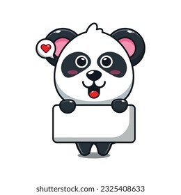 cute panda holding greeting banner cartoon vector illustration.