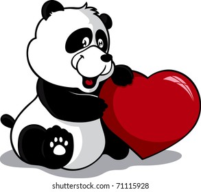 cute panda holding heart