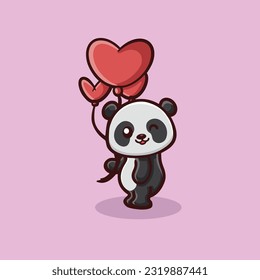 cute panda holding heart balloon