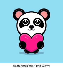 Cute panda holding heart for a gift cartoon mascot