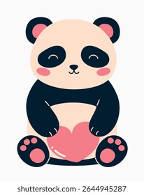 Cute panda holding heart. Valentine's day image. Flat vector illustration.