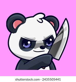 cute panda holding knife emotes sticker cartoon vector illustration