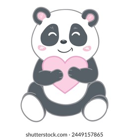 Cute Panda Holding Love Heart Cartoon Vector Icon Illustration. Animal Nature Icon Concept Isolated Premium Vector. Flat Cartoon Style