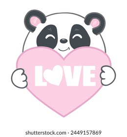 Lindo Panda que sostiene el corazón del amor ilustración del icono del Vector de dibujos animados. Icono de Naturaleza animal concepto de Vector Premium aislado. Estilo plano de dibujos animados