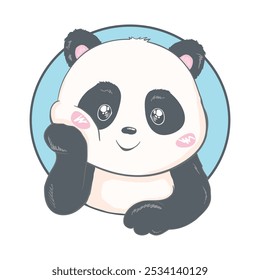 Cute Panda Holding Love Heart Ilustración de Vector de dibujos animados. Icono de Naturaleza Animal Concepto Aislado Premium Vector. Estilo plano de la historieta