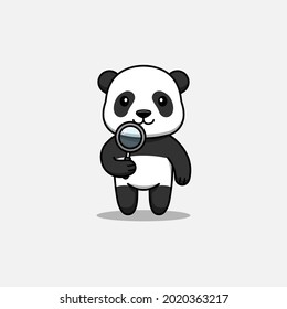 Cute panda holding a magnifying glass