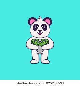 Cute Panda holding money. Animal cartoon concept isolated. Can used for t-shirt, greeting card, invitation card or mascot.