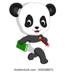 cute panda holding pencil and book