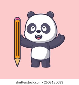 Cute panda holding pencil cartoon icon illustration