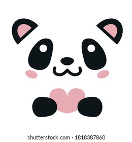 Cute panda holding pink heart isolated on white background. Flat design for card or t-shirt. Vector illustration