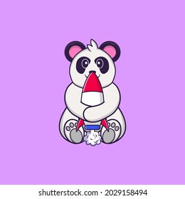 Cute Panda holding a rocket. Animal cartoon concept isolated. Can used for t-shirt, greeting card, invitation card or mascot.