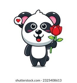 cute panda holding rose flower cartoon vector illustration.