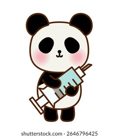 Panda bonito segurando uma seringa - Ilustração de vetor médico